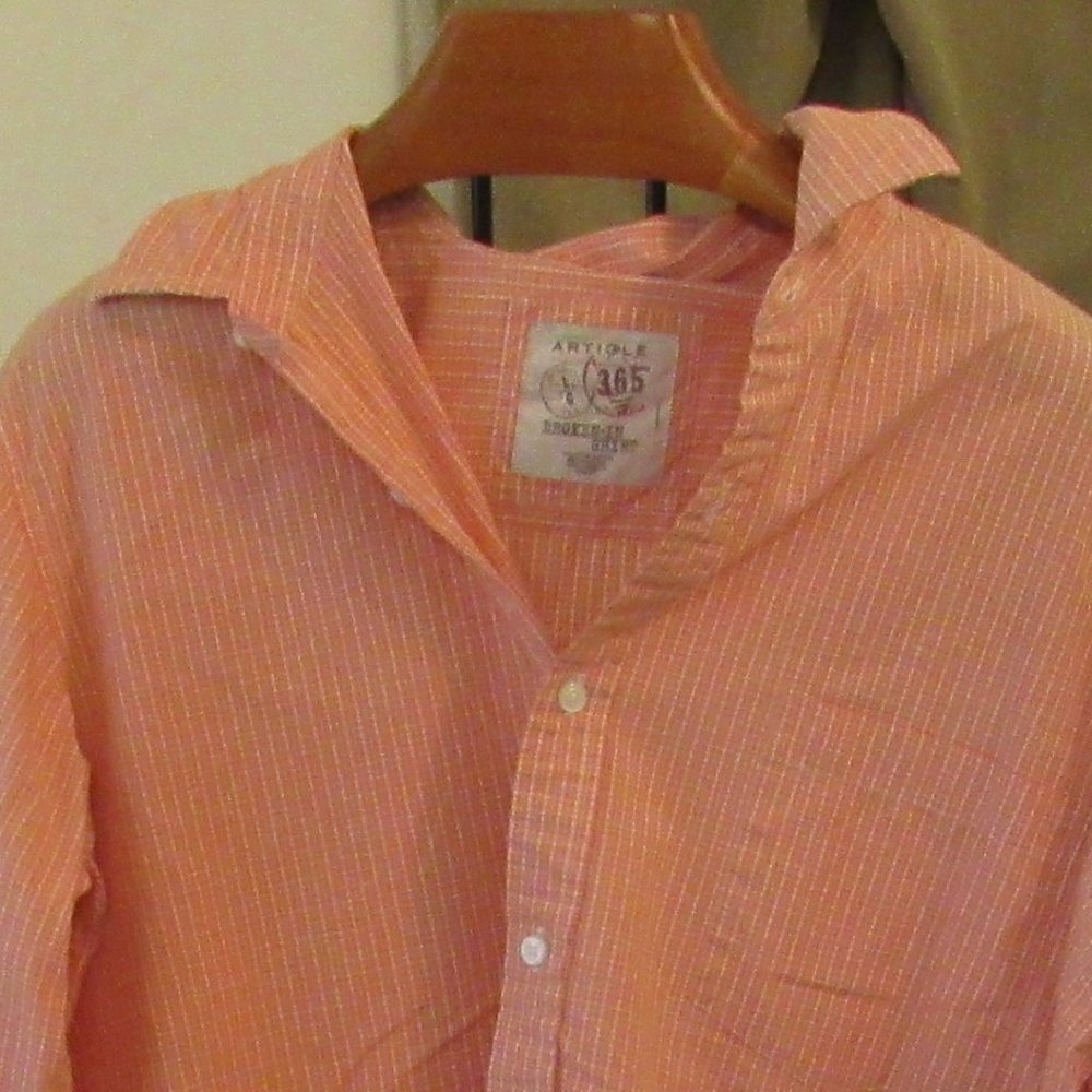Article 365 Broken In Mens Orange/White Check Long Sleeve Oxford 100% Cotton EUC
